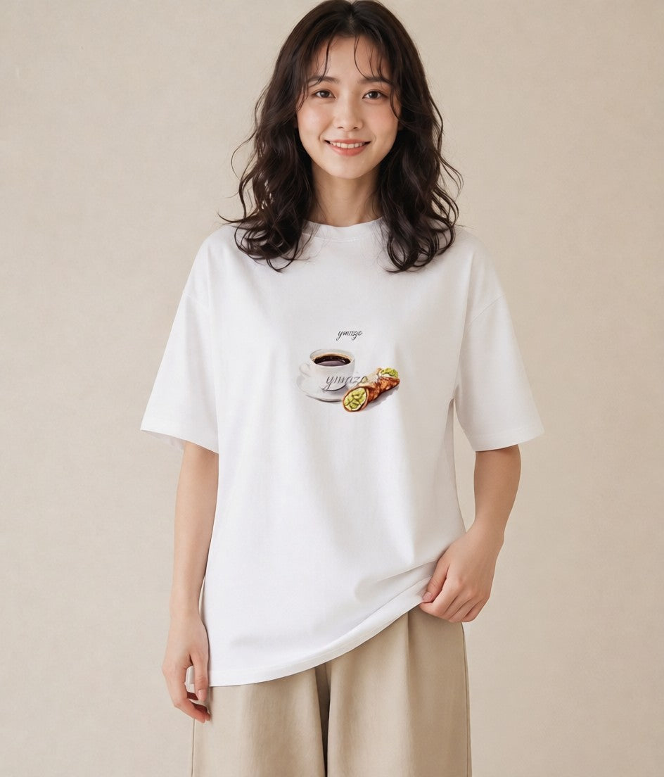 グラフィックTシャツ レディース 食パン 食べ物 フード イラスト 旅行コーデ 在宅 公園 白T YMAZO