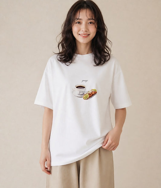 グラフィックTシャツ レディース 食パン 食べ物 フード イラスト 旅行コーデ 在宅 公園 白T YMAZO