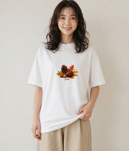 グラフィックTシャツ レディース どんぐり 植物 ボタニカル イラスト ポップ 旅行 母娘コーデ 白T YMAZO