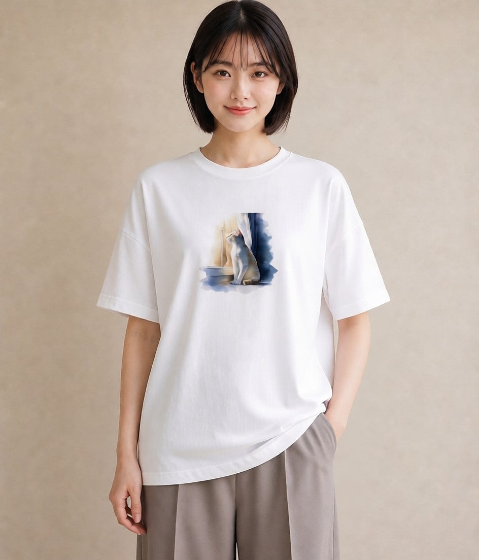 Tシャツ レディース シャム柄 猫 ねこ イラスト ポップ 普段着 週末コーデ 白T YMAZO