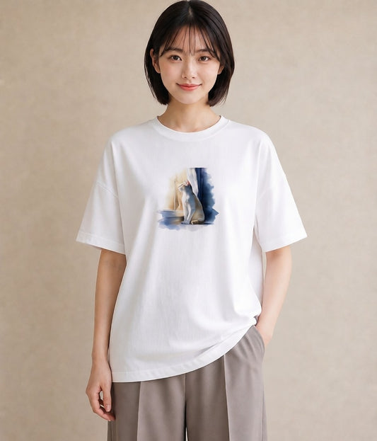 Tシャツ レディース シャム柄 猫 ねこ イラスト ポップ 普段着 週末コーデ 白T YMAZO