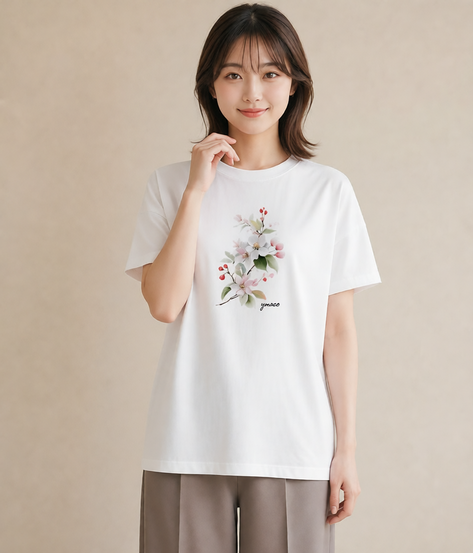プリントTシャツ レディース さくら 桜 サクラ 花 花柄 イラスト 休日コーデ 帰省 ラフ 白T YMAZO