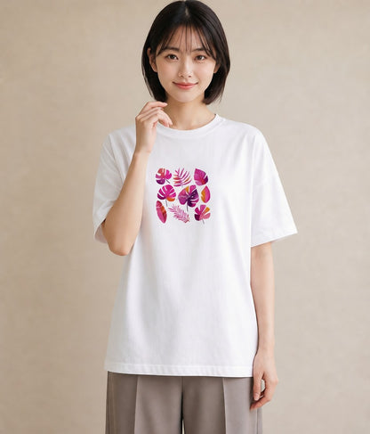 半袖Tシャツ レディース モンステラ 植物 ボタニカル イラスト ゆるかわ お出かけ 普段着 白T YMAZO