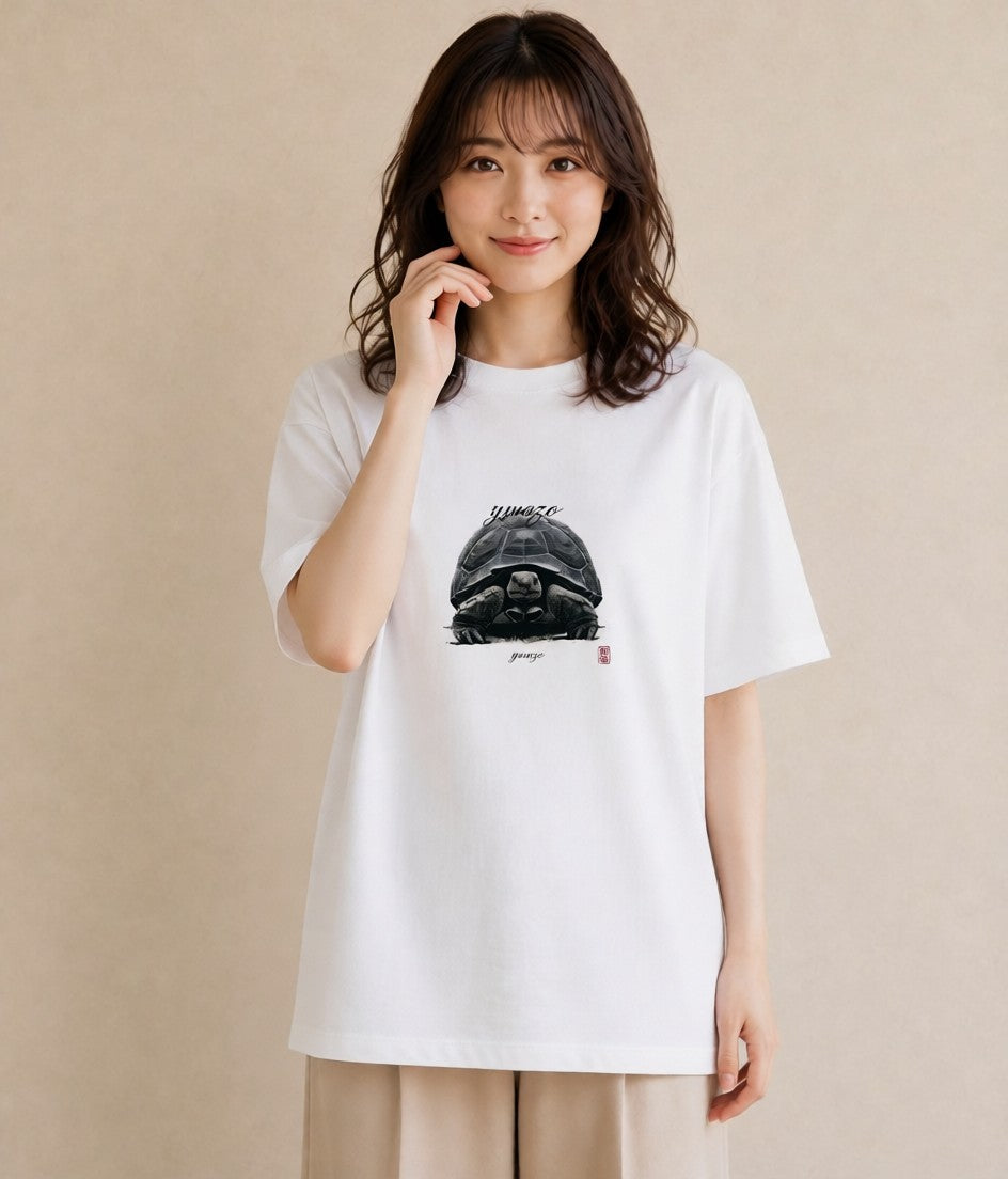 半袖Tシャツ レディース ゼニガメ ペット 動物 イラスト ガーリー ラフ レイヤード 白T YMAZO