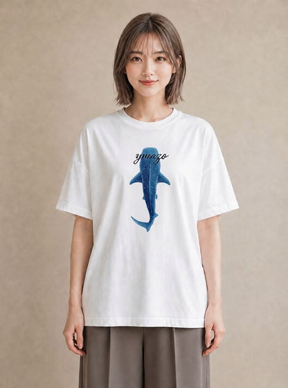 プリントTシャツ レディース サメ 海の生き物 海 イラスト ガーリー カフェ服 クリスマス 白T YMAZO