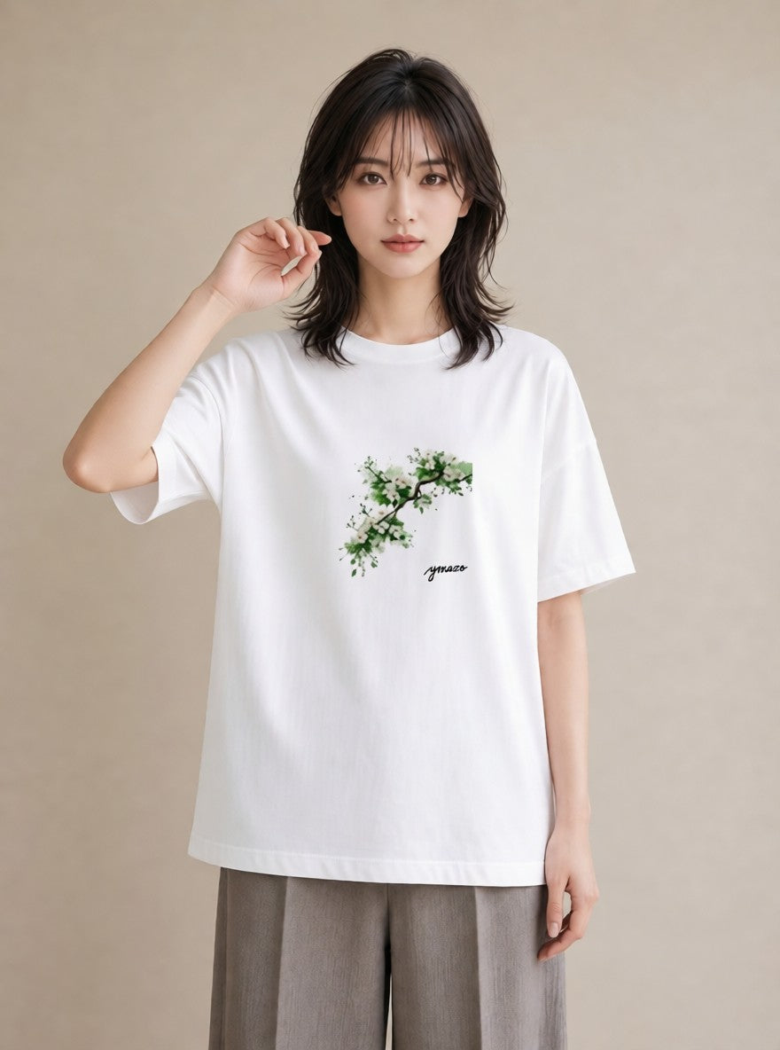 デザインTシャツ レディース 梅 花 花柄 イラスト 休日コーデ 綿100 デート 白T YMAZO