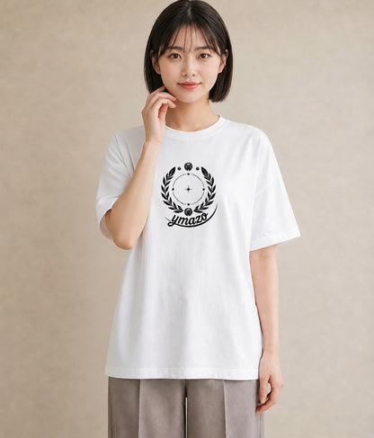 プリントTシャツ レディース パールピアス アクセサリー ナチュラル アンティーク イラスト 線画 旅行 母娘コーデ 白T YMAZO