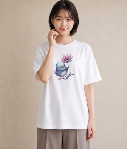 グラフィックTシャツ レディース 桜文鳥 ペット 動物 イラスト 手描き風 在宅 公園 白T YMAZO