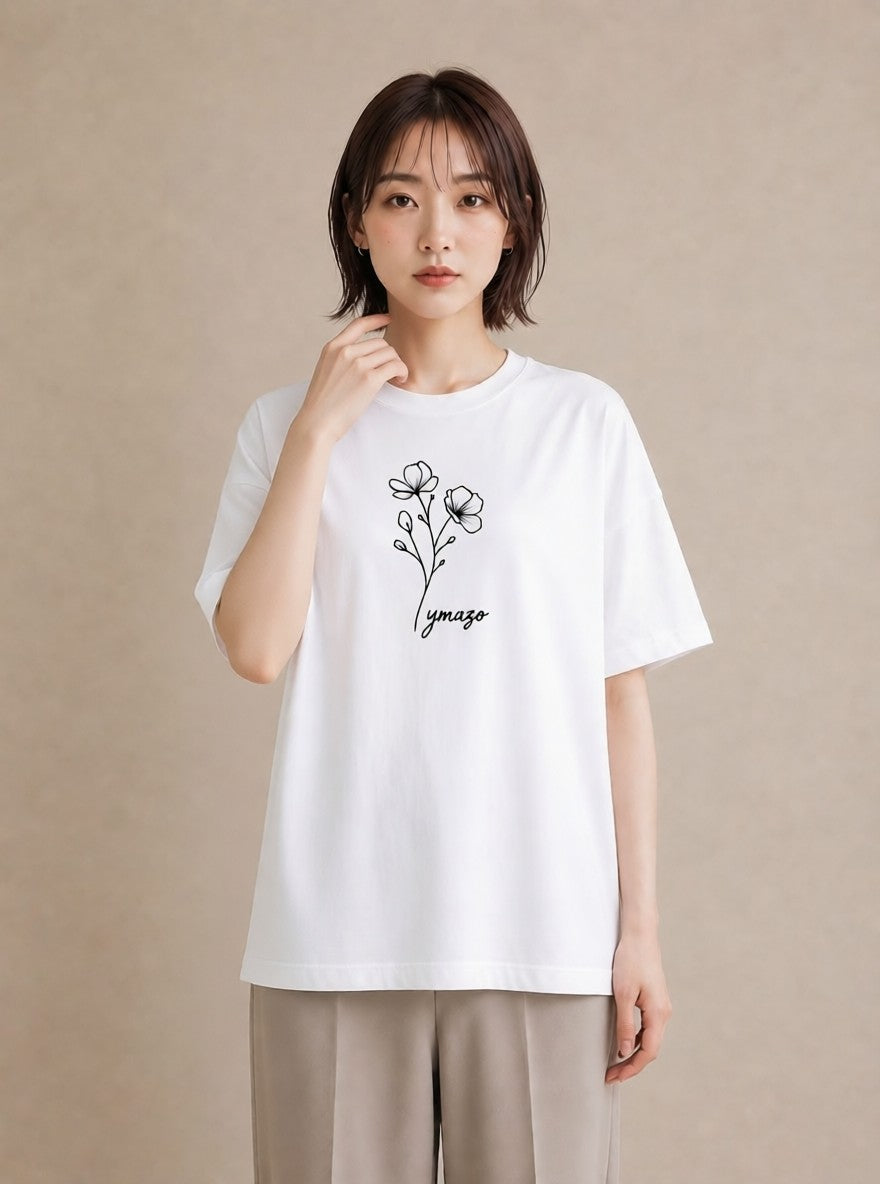 半袖Tシャツ レディース 小花 花 フラワー イラスト ユニーク ペアコーデ 秋コーデ 白T YMAZO