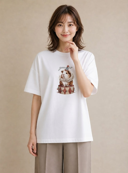 グラフィックTシャツ レディース ライオンラビット ペット 動物 イラスト 普段使い 春コーデ 姉妹 白T YMAZO