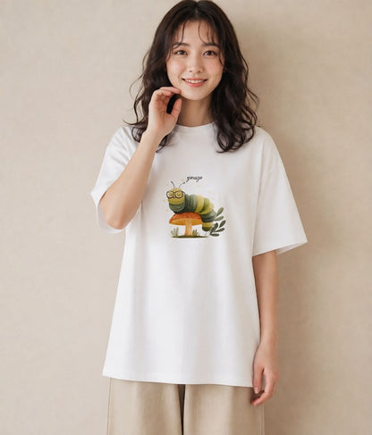 Tシャツ レディース ホタル 昆虫 虫 イラスト アート風 海 カフェ巡り 白T YMAZO