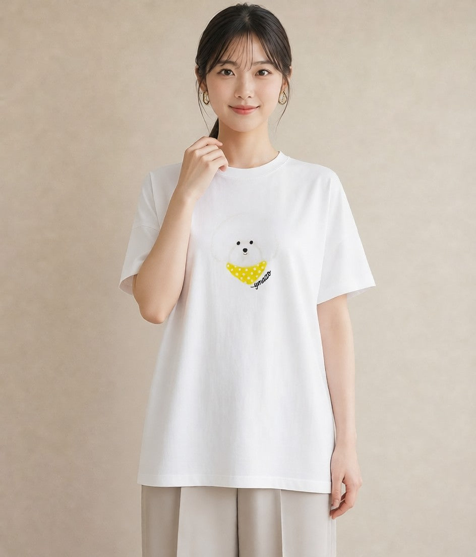 デザインTシャツ レディース ビションフリーゼ 犬 いぬ イラスト アート風 ギフト 母の日 白T YMAZO