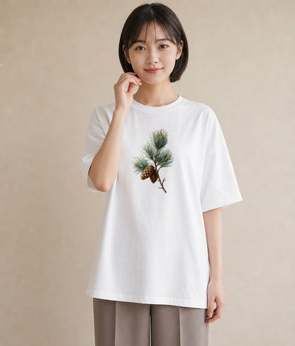 半袖Tシャツ レディース 松ぼっくり 植物 ボタニカル イラスト 北欧風 ギフト 母の日 白T YMAZO