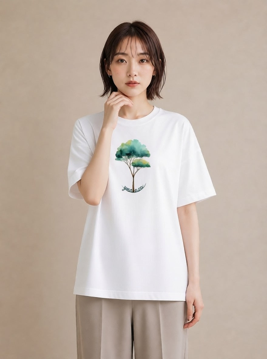半袖Tシャツ レディース 盆栽 植物 ボタニカル イラスト ユニーク ルームウェア ギフト 白T YMAZO