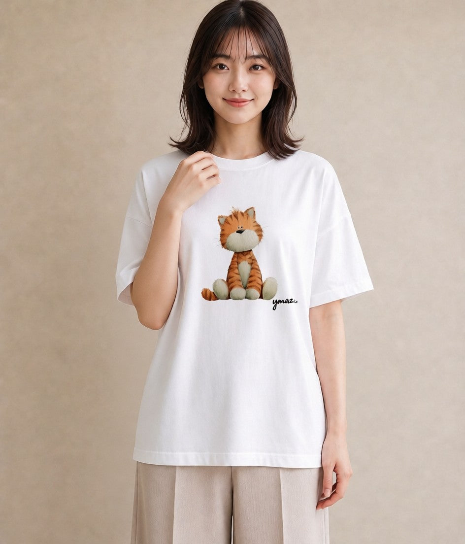 半袖Tシャツ レディース とら 動物 アニマル イラスト 抜け感 綿100 デート 白T YMAZO