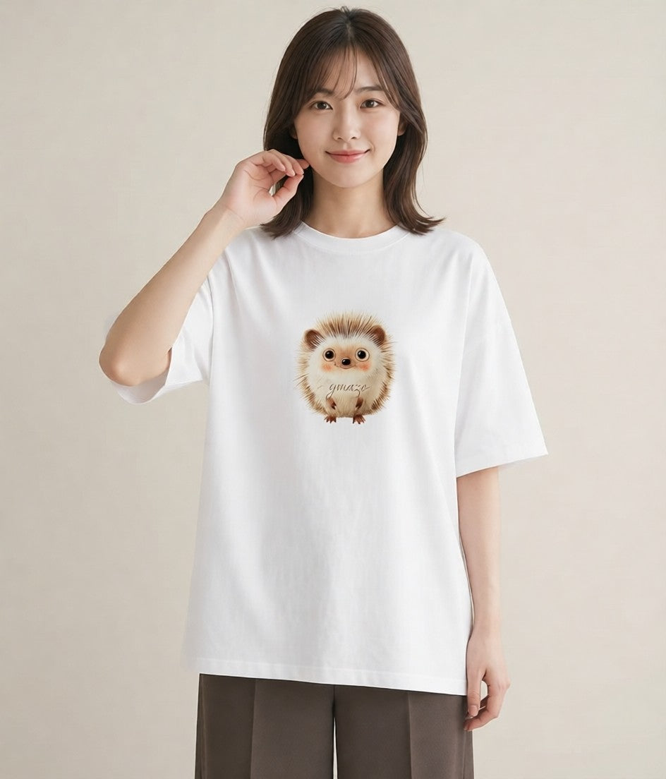 半袖Tシャツ レディース ハリネズミ ペット 動物 イラスト ニュアンス 女性 旅行用 白T YMAZO