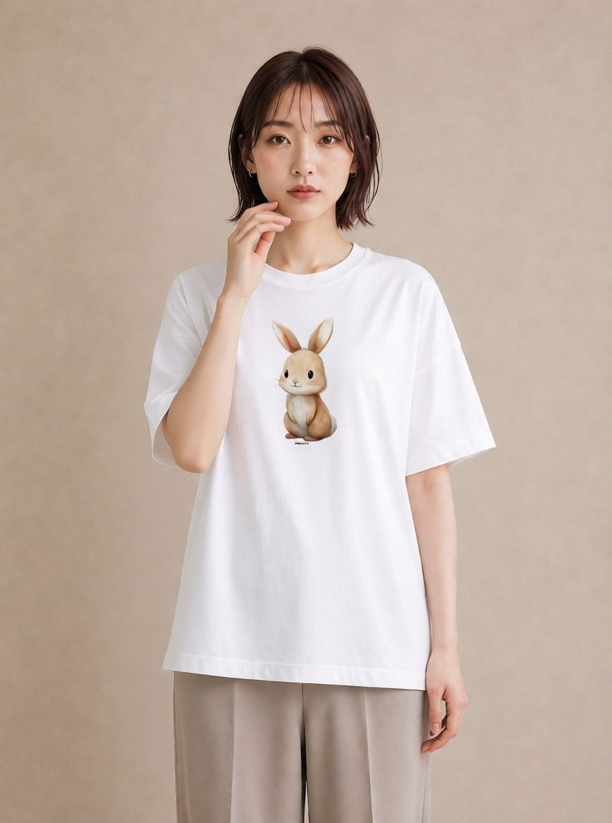 半袖Tシャツ レディース ロップイヤー ペット 動物 イラスト ミニマル ホワイトデー 春服 白T YMAZO