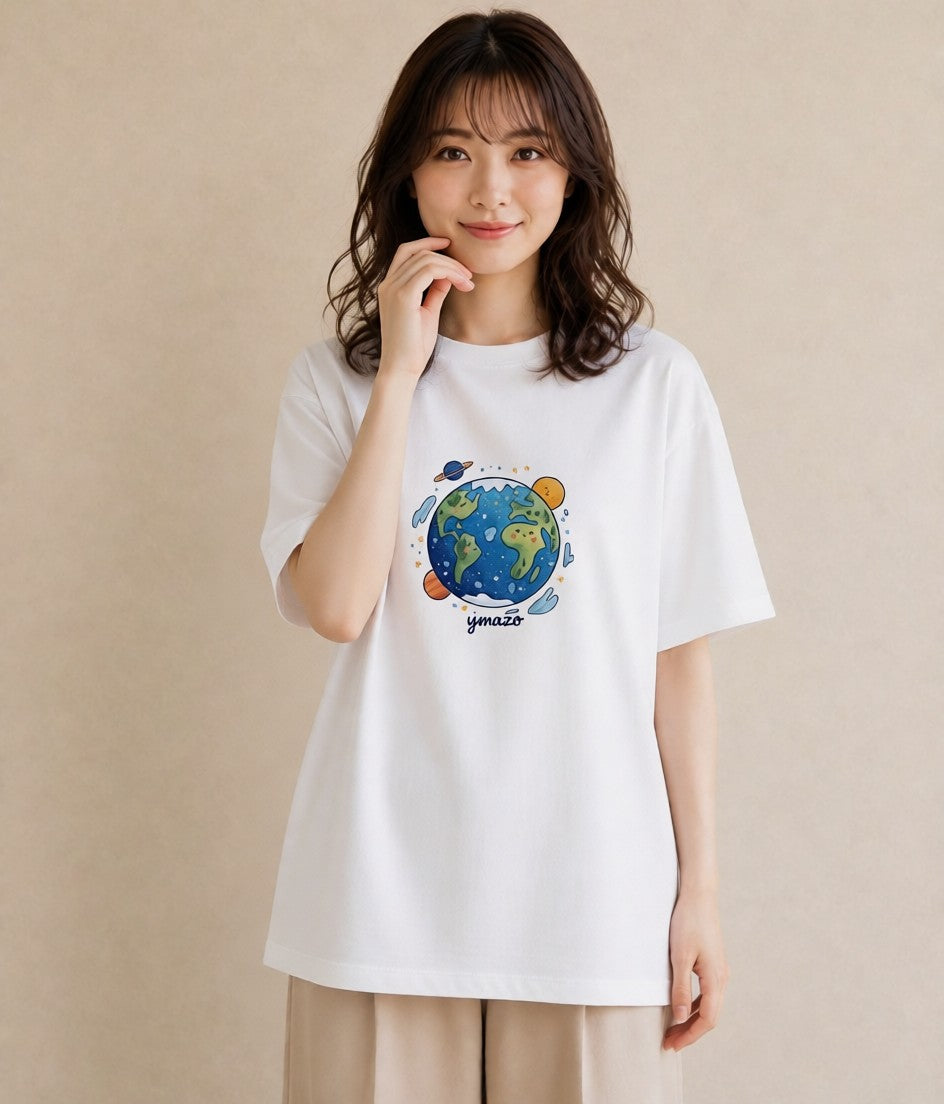 デザインTシャツ レディース 宇宙 星空 イラスト モード 夏コーデ 通学 白T YMAZO