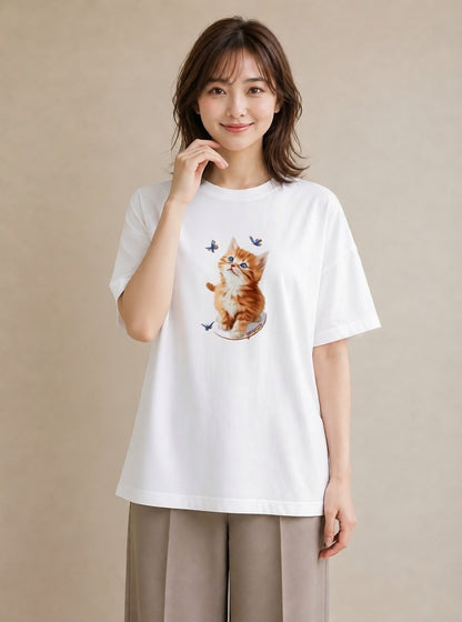 半袖Tシャツ レディース ソマリ 猫 ねこ イラスト フェミニン 女子会 お揃い 白T YMAZO