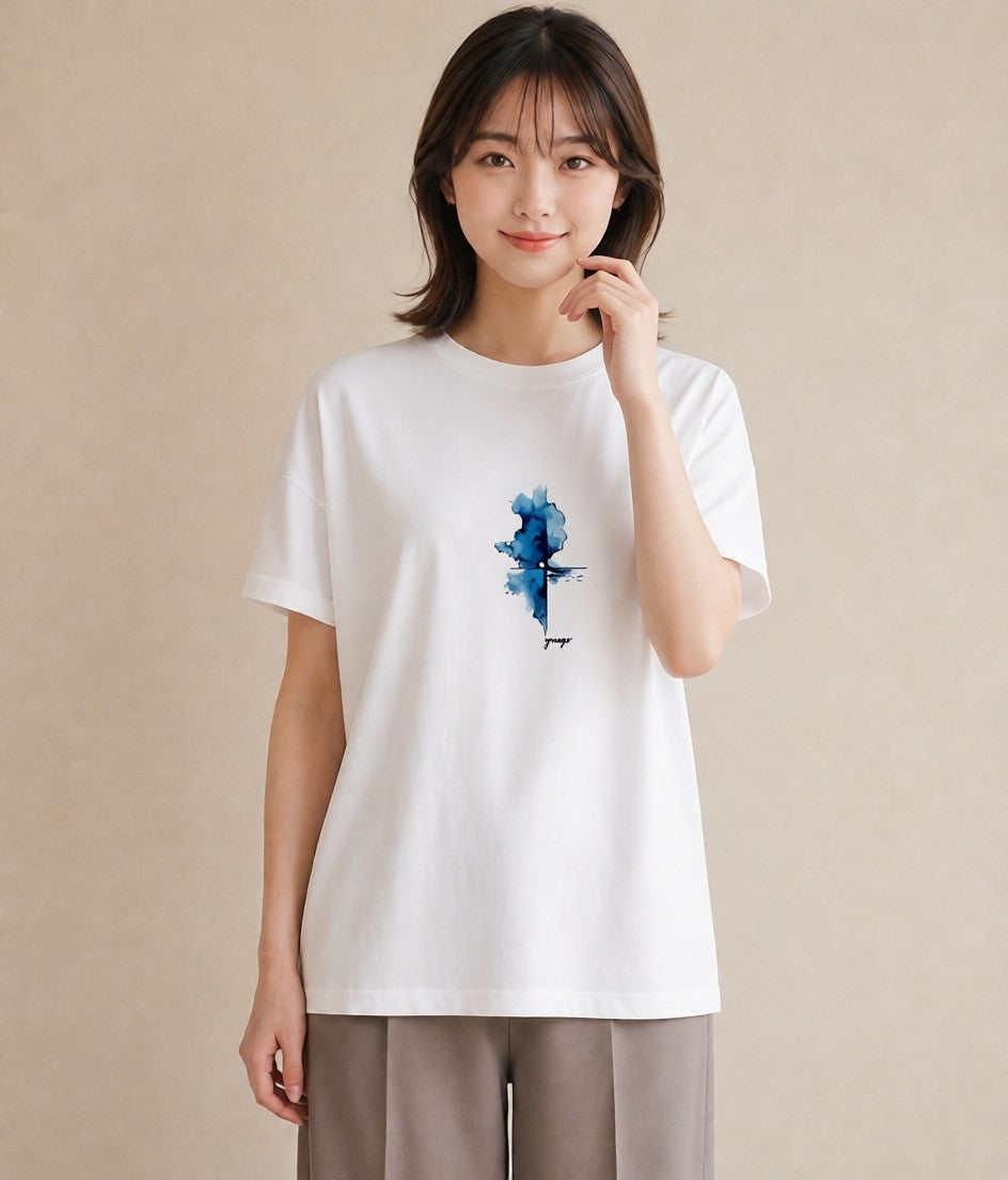 Tシャツ レディース 雨上がりの小道 雨上がり 小道 ナチュラル アンティーク イラスト ラフ レイヤード 白T YMAZO