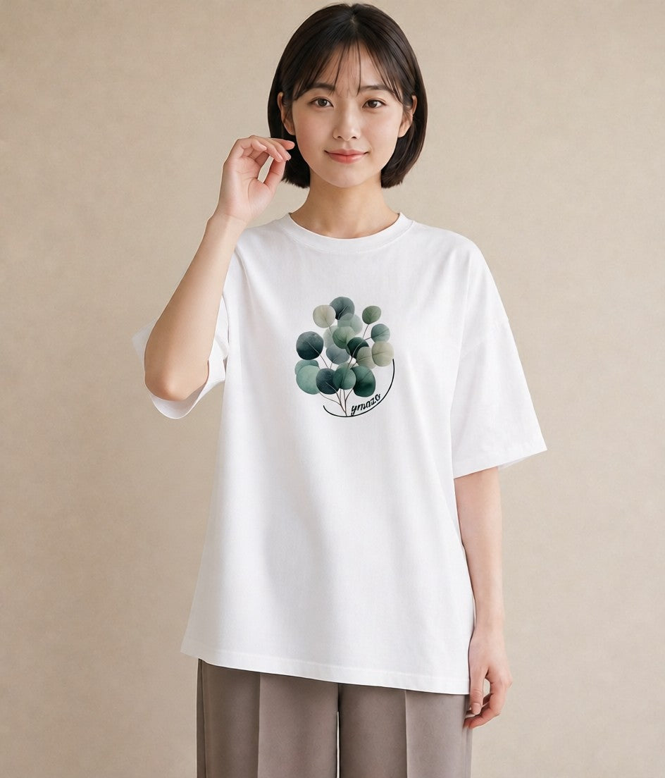 プリントTシャツ レディース 観葉植物 植物 ボタニカル イラスト 上品 自分用 ルームウェア 白T YMAZO