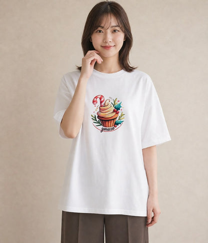 プリントTシャツ レディース マフィン 食べ物 フード イラスト 線画 ママ カフェ服 白T YMAZO