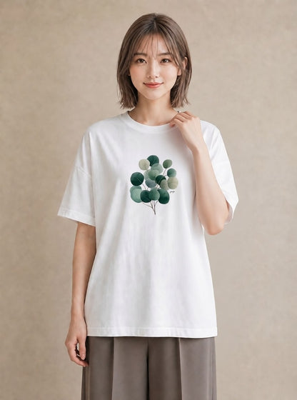 プリントTシャツ レディース 葉っぱ 植物 ボタニカル イラスト シンプル デイリーウェア 休日 白T YMAZO