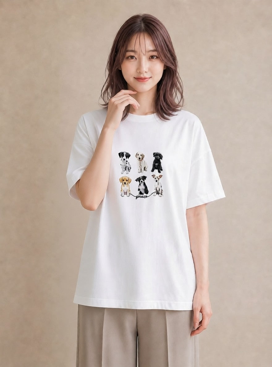 グラフィックTシャツ レディース ミックス犬 犬 いぬ イラスト 水彩風 ビーチ デイリーウェア 白T YMAZO