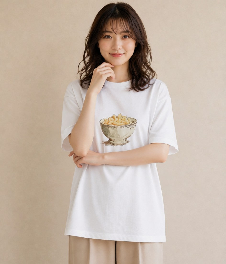 半袖Tシャツ レディース ポップコーン 食べ物 フード イラスト 可愛い 旅行 母娘コーデ 白T YMAZO