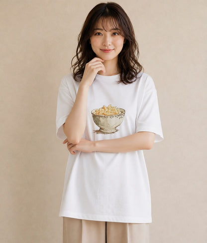 半袖Tシャツ レディース ポップコーン 食べ物 フード イラスト 可愛い 旅行 母娘コーデ 白T YMAZO