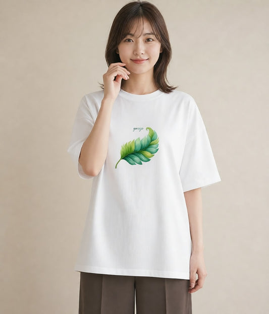 Tシャツ レディース 新緑 植物 ボタニカル イラスト アート風 春コーデ 姉妹 白T YMAZO