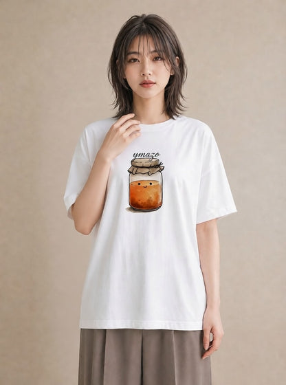 Tシャツ レディース ハニー 食べ物 フード イラスト シンプル 春服 ミセス 白T YMAZO