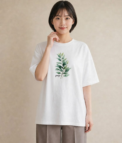 デザインTシャツ レディース シダ 植物 ボタニカル イラスト 抜け感 カフェ巡り 女子会 白T YMAZO