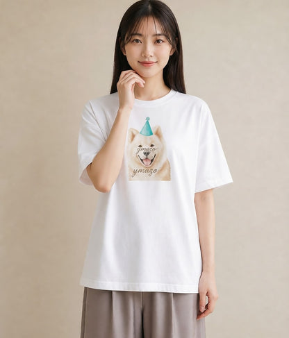 デザインTシャツ レディース サモエド 犬 いぬ イラスト 綿100 デート 白T YMAZO