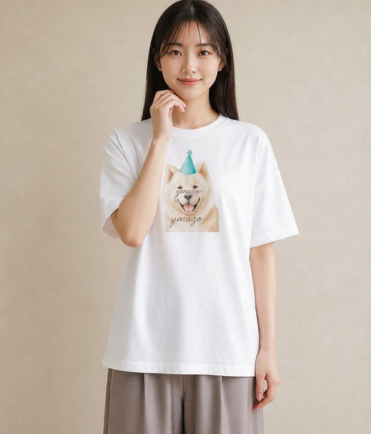デザインTシャツ レディース サモエド 犬 いぬ イラスト 綿100 デート 白T YMAZO