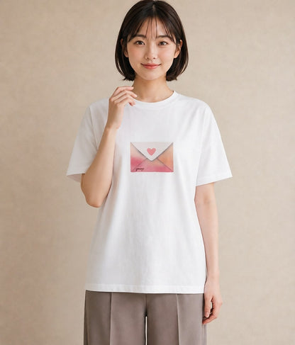 半袖Tシャツ レディース 封蝋 手紙 アンティーク ナチュラル イラスト ラフカジュアル ラフ レイヤード 白T YMAZO