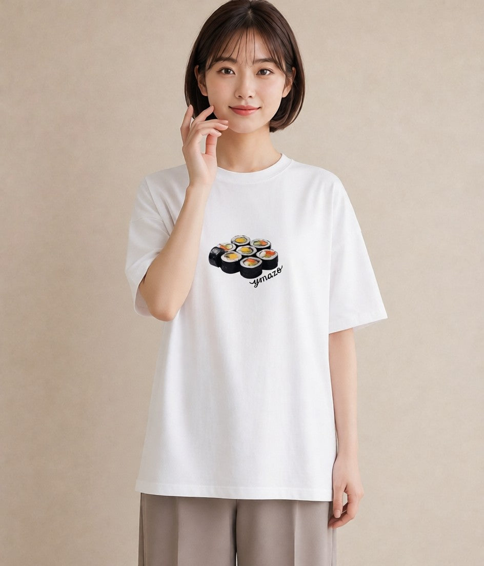 半袖Tシャツ レディース おにぎり 食べ物 フード イラスト ヴィンテージ風 カフェ巡り 女子会 白T YMAZO