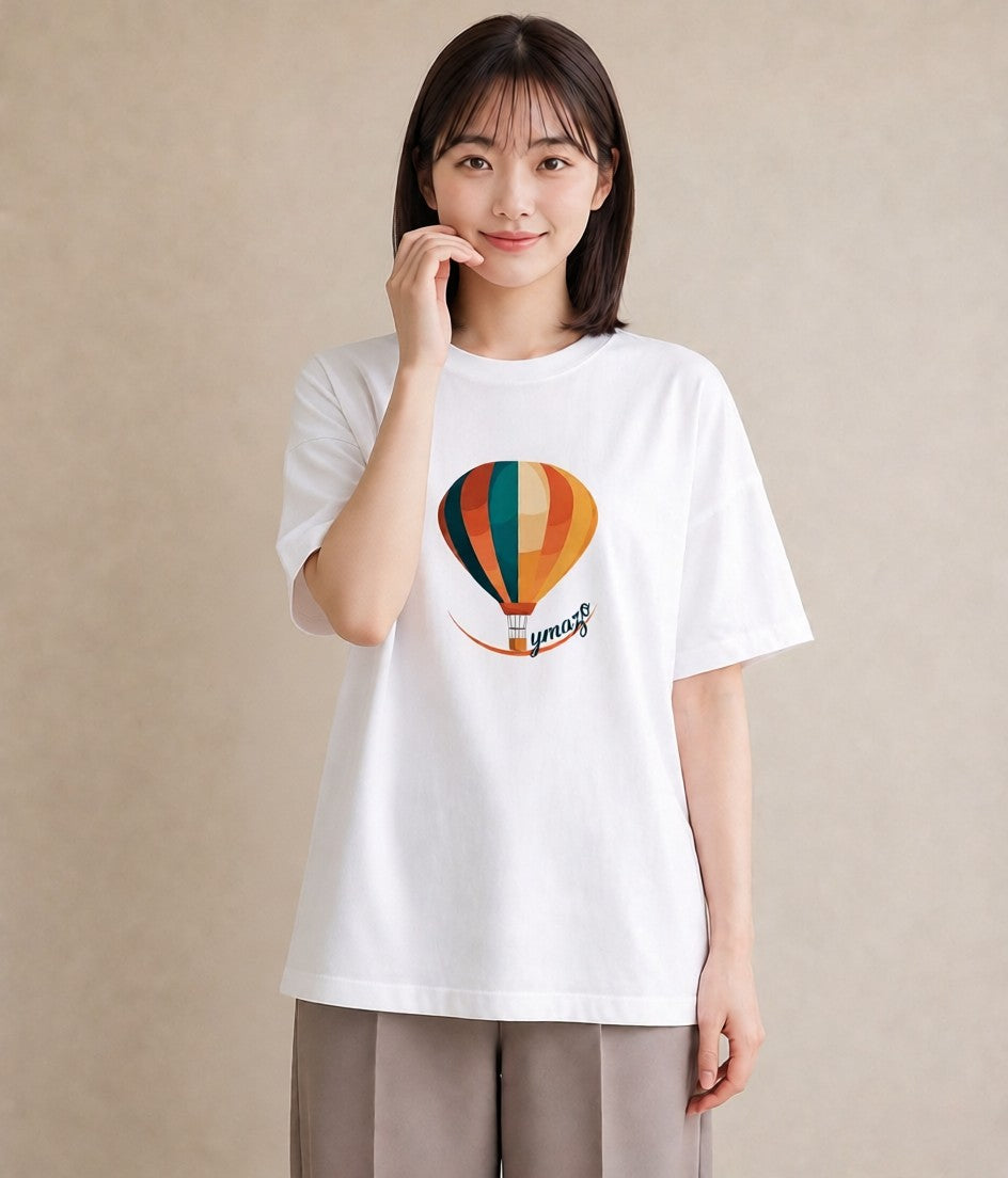 グラフィックTシャツ レディース 気球 星空 宇宙 イラスト 旅行コーデ 部屋着 女性向けギフト 白T YMAZO