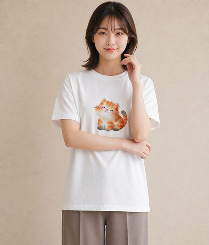 プリントTシャツ レディース マンチカン 猫 ねこ イラスト お揃い 親子 白T YMAZO