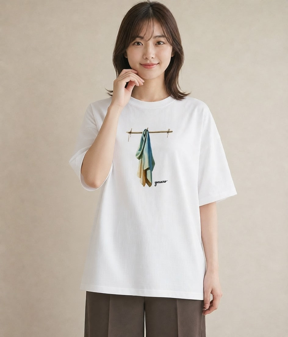 プリントTシャツ レディース 洗濯物 風 ナチュラル アンティーク イラスト ガーリー カフェ巡り 女子会 白T YMAZO