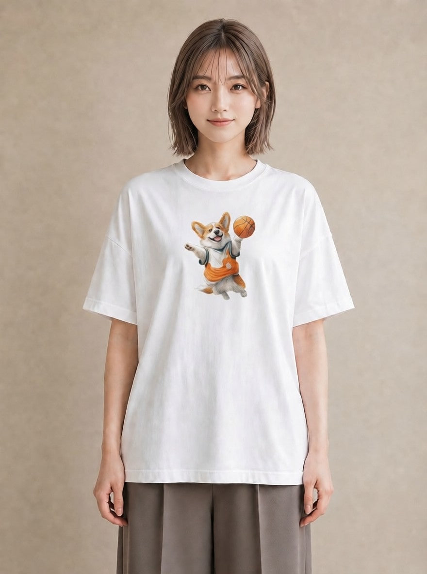 プリントTシャツ レディース ウェルシュコーギー コーギー 犬 いぬ イラスト カフェコーデ 秋コーデ おしゃれギフト 白T YMAZO