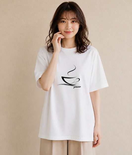 グラフィックTシャツ レディース コーヒー カフェ 珈琲 イラスト ヴィンテージ風 帰省 ラフ 白T YMAZO