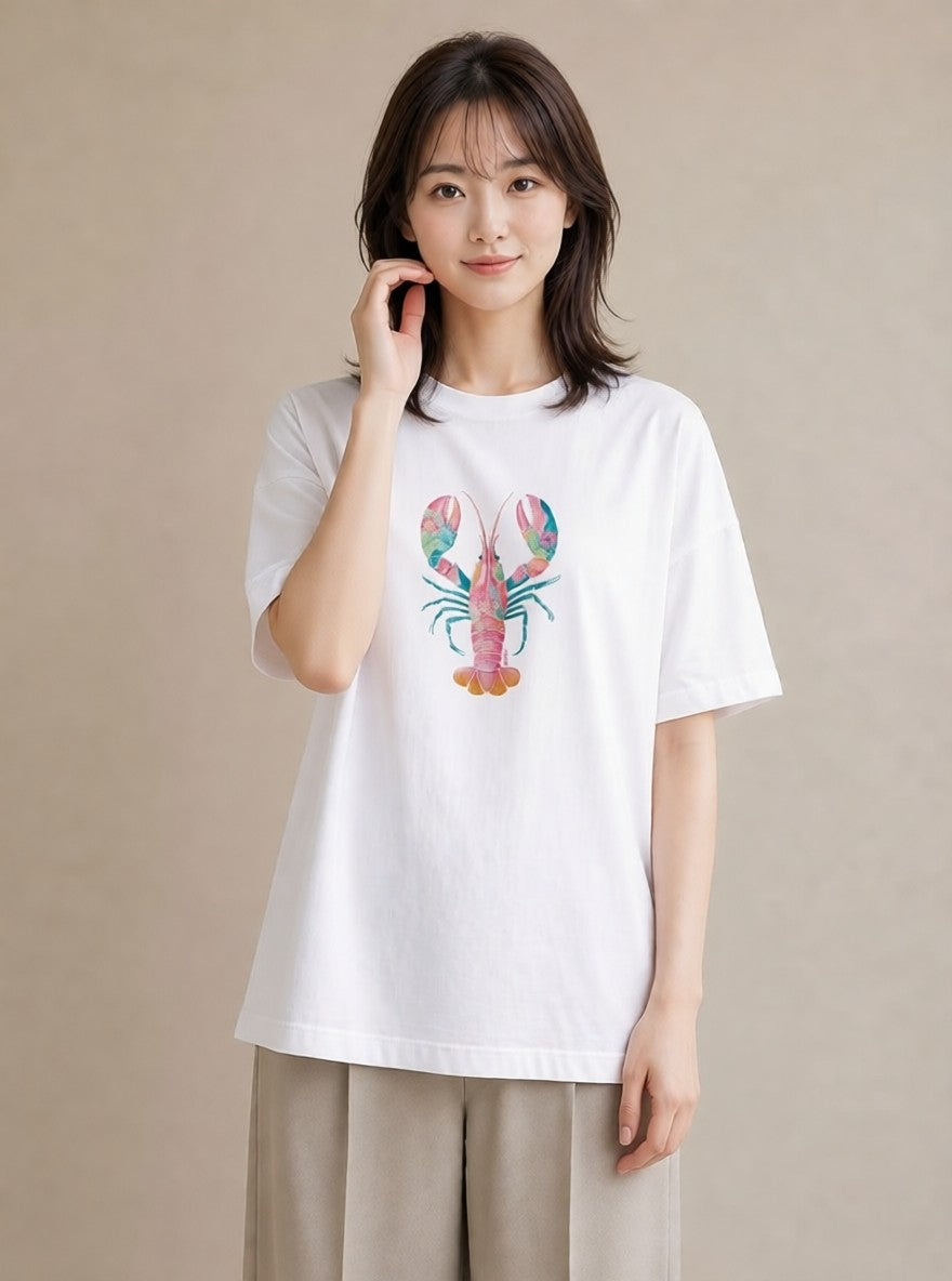 デザインTシャツ レディース カニ 海の生き物 海 イラスト きれいめ 通勤 在宅 白T YMAZO