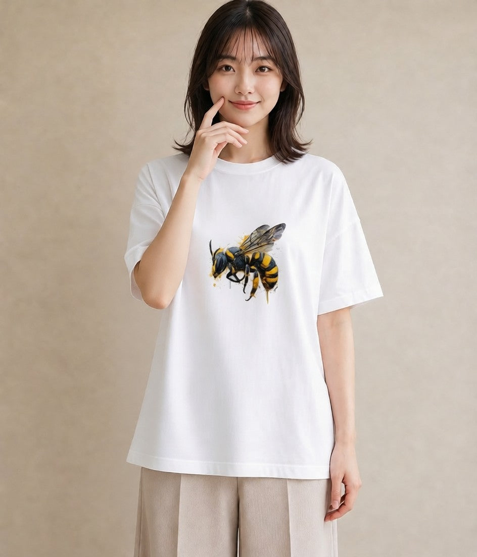 半袖Tシャツ レディース みつばち 昆虫 虫 イラスト こなれ感 姉妹 送別ギフト 白T YMAZO