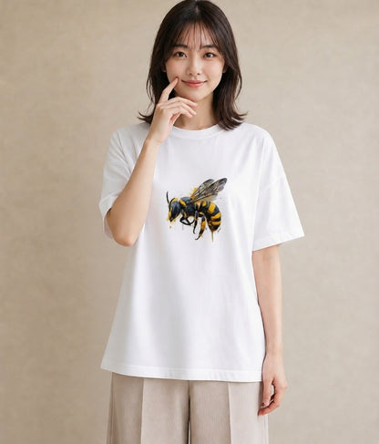 半袖Tシャツ レディース みつばち 昆虫 虫 イラスト こなれ感 姉妹 送別ギフト 白T YMAZO