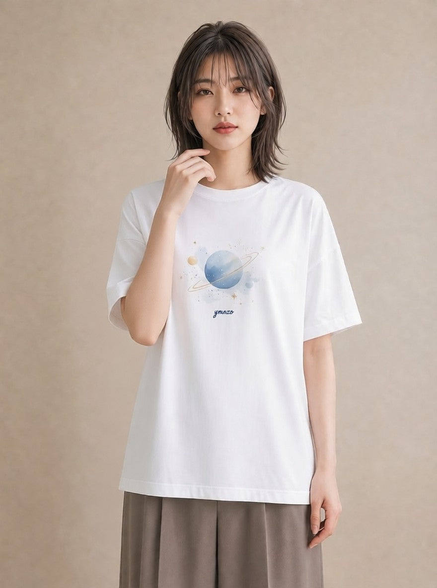 グラフィックTシャツ レディース 天秤座 星空 宇宙 イラスト ゆるコーデ 女性 旅行用 白T YMAZO