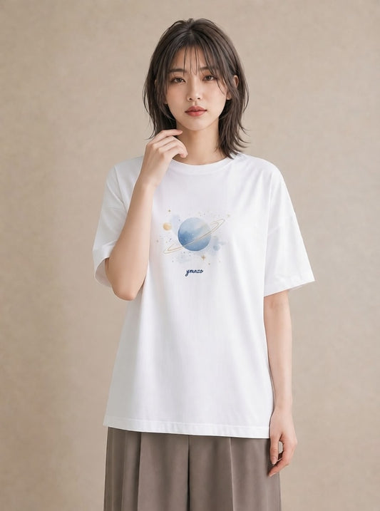 グラフィックTシャツ レディース 天秤座 星空 宇宙 イラスト ゆるコーデ 女性 旅行用 白T YMAZO
