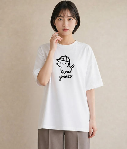 グラフィックTシャツ レディース 猫 ねこ ネコ イラスト ガーリー 女性向けギフト 散歩 白T YMAZO