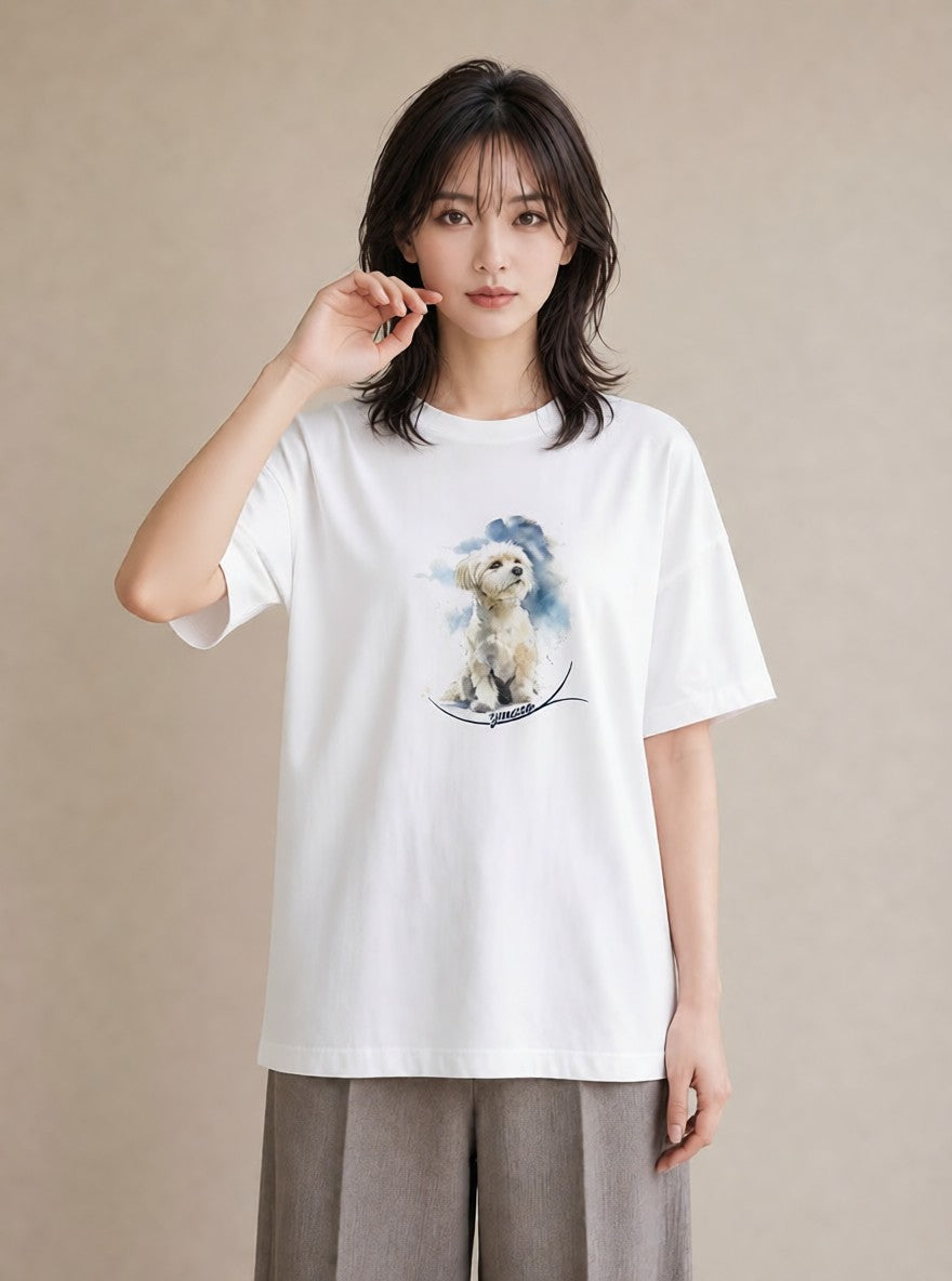 デザインTシャツ レディース 老犬 犬 いぬ イラスト カジュアル 部屋着 女性向けギフト 白T YMAZO