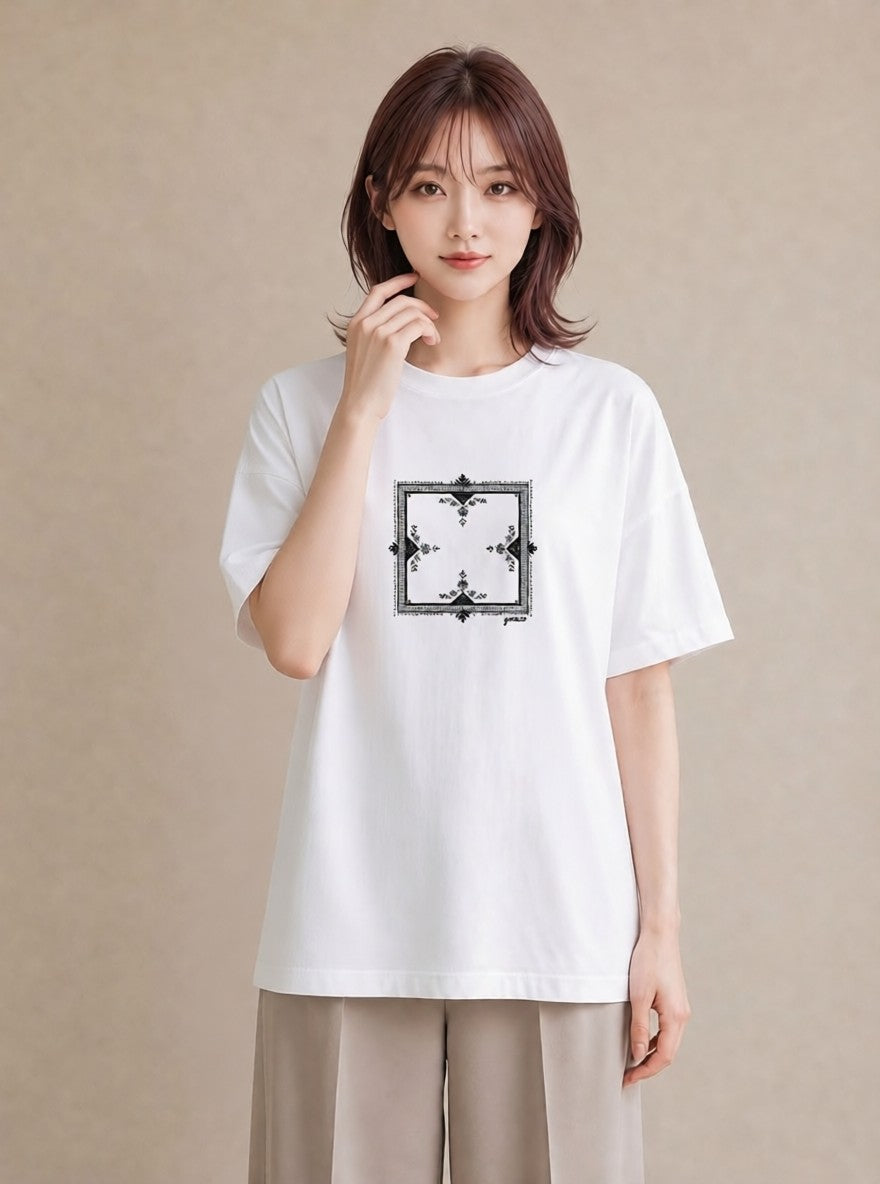 デザインTシャツ レディース レースハンカチ レース ハンカチ ナチュラル アンティーク イラスト きれいめ レイヤード 友達ギフト 白T YMAZO